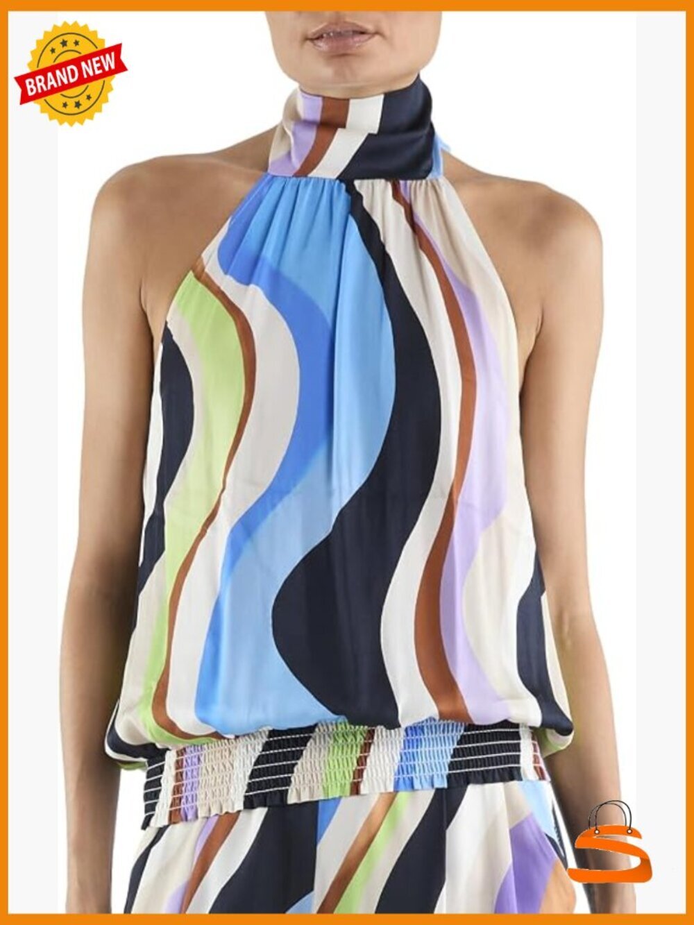 Woven Halter Neck Tank Top Relaxed Fit Cap Sleeve Summer Blouse